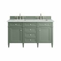 James Martin Vanities Brittany 60in Double Vanity, Smokey Celadon w/ 3 CM Ethereal Noctis Top 650-V60D-SC-3ENC